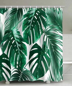Unique Jungle and Green Banana Leaves Watercolor Shower Curtain, Polyester Fabric for Cute Bathroom Decor