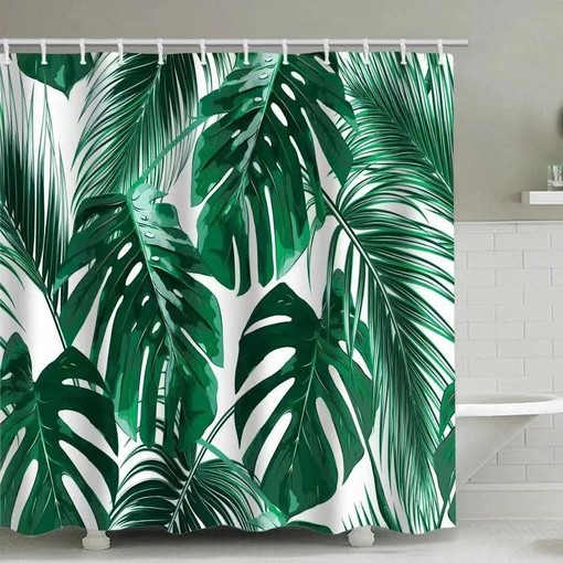 Unique Jungle and Green Banana Leaves Watercolor Shower Curtain, Polyester Fabric for Cute Bathroom Decor