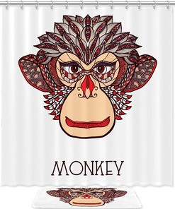 Unique Monkey Face Shower Curtain - Water-repellent Bathroom Curtain