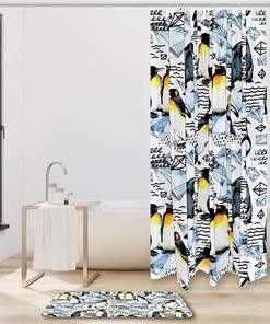 Unique and Majestic Watercolor Penguin Diamond Pattern Waterproof Shower Curtain