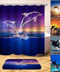 Upgraded Dolphins Decor Fabric Shower Curtain for Bathroom