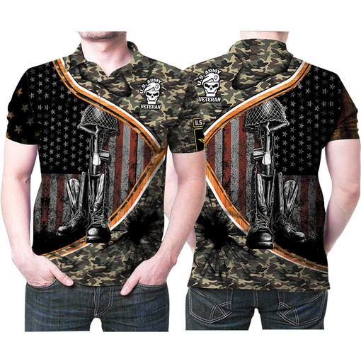 Us Army Veteran Skull Hat Boots 3D All Over Print Polo Shirt - Salute Our Brave Veterans in Style