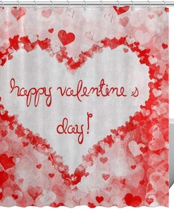 Valentines Day Heart Shower Curtain in Retro Design for Bathroom Decor