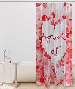 Valentines Day Heart Shower Curtain in Retro Design for Bathroom Decor