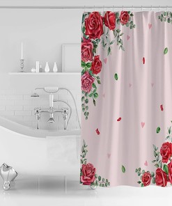 Valentine's Day Rose Shower Curtain - Red Flower Print on Saint Valentine's Fabric for Romantic Bathroom Decor