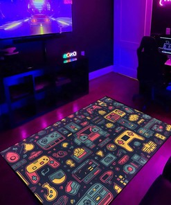 Vectorized Arcade Icons Area Rug for Bedroom and Living Room
