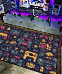 Vectorized Arcade Icons Area Rug for Bedroom and Living Room
