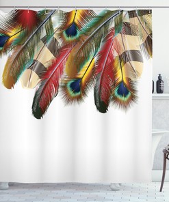 Vibrant Feathers Boho Print Peacock Shower Curtain for Bathroom Decor