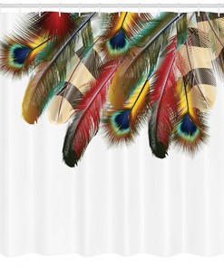 Vibrant Feathers Boho Print Peacock Shower Curtain for Bathroom Decor