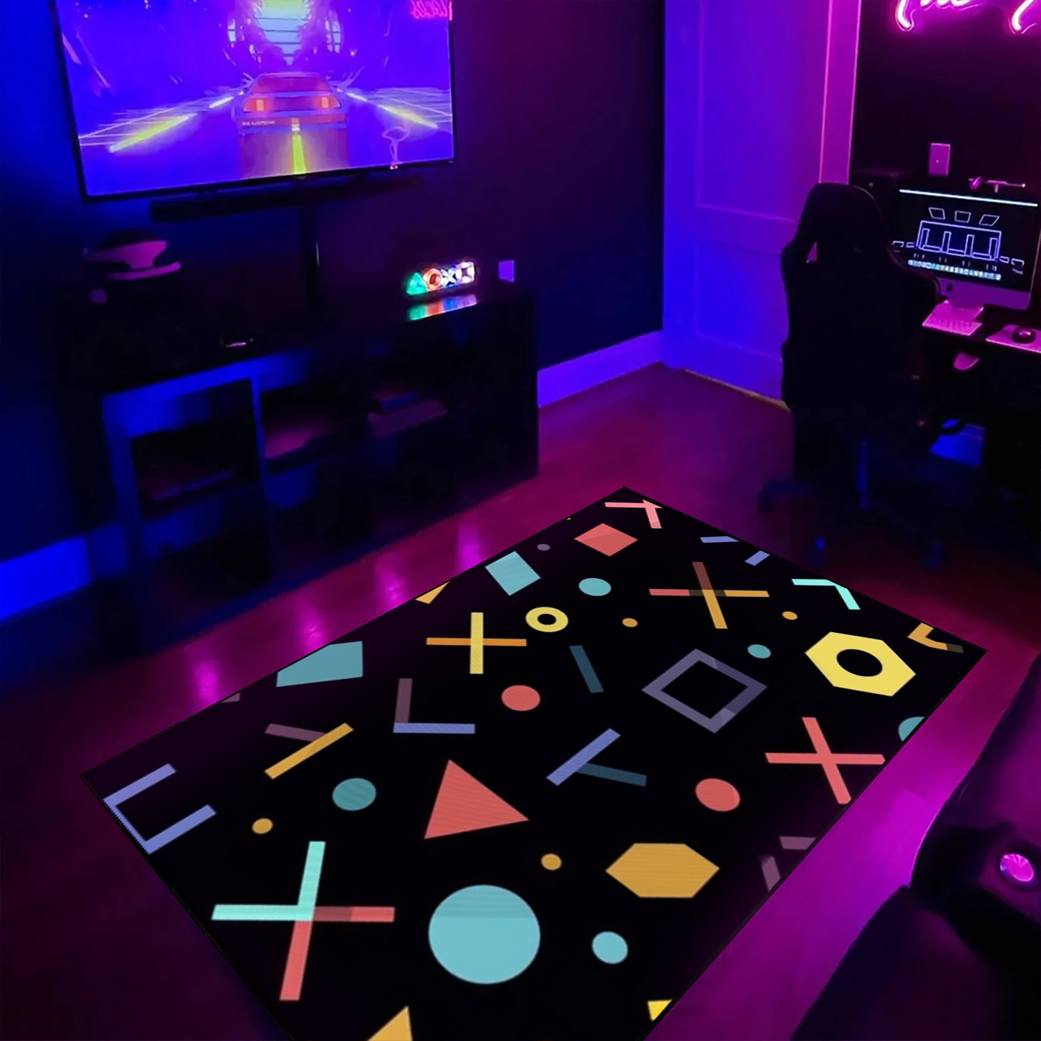 Vibrant Geometric Arcade Pattern Personalized Area Rug