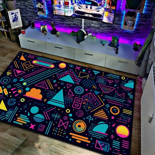 Vibrant Geometric Arcade Pattern Rug - Enhance Your Living Space with a Retro Vibe