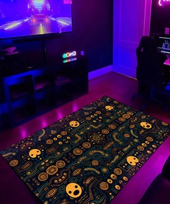 Vibrant Pac-Man Inspired Arcade Pattern Area Rug - Add a Playful Twist to Your Home Decor