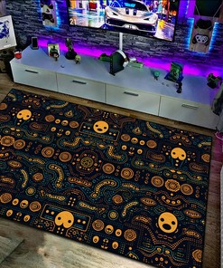Vibrant Pac-Man Inspired Arcade Pattern Area Rug - Add a Playful Twist to Your Home Decor