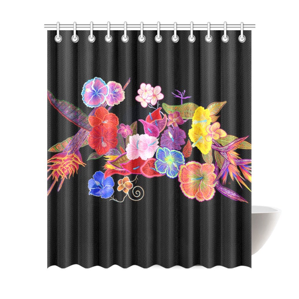 Vibrant Tropical Flowers Shower Curtain for Bathroom Decor