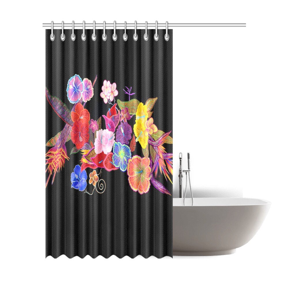 Vibrant Tropical Flowers Shower Curtain for Bathroom Decor