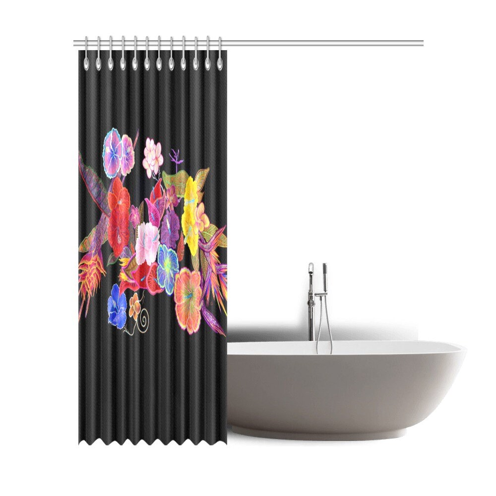 Vibrant Tropical Flowers Shower Curtain for Bathroom Decor