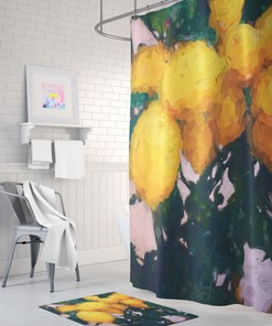 Vibrant Yellow Lemon Shower Curtain for Sunny Bathroom Decor