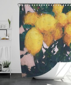Vibrant Yellow Lemon Shower Curtain for Sunny Bathroom Decor