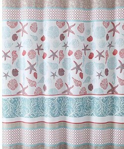 Victoria Classics Sea Shell Fabric Shower Curtain in Harbor Lights Design for a Tranquil Beachy Bathroom Decor