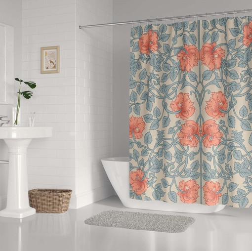 Victorian Garden Retro Vintage Shower Curtain with Antique Botanical Floral Design, Housewarming Gift