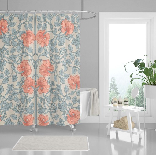Victorian Garden Retro Vintage Shower Curtain with Antique Botanical Floral Design, Housewarming Gift