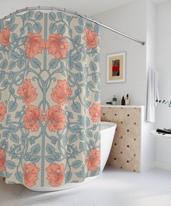 Victorian Garden Retro Vintage Shower Curtain with Antique Botanical Floral Design, Housewarming Gift
