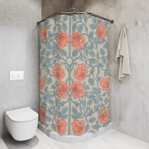 Victorian Garden Retro Vintage Shower Curtain with Antique Botanical Floral Design, Housewarming Gift