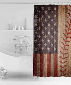 Vintage American Flag Baseball Theme Sports Shower Curtain for a Sports-Inspired Bath Decor