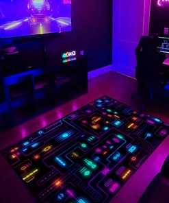 Vintage Arcade Carpet Pattern with Space Invaders NES Game 8-bit Rug