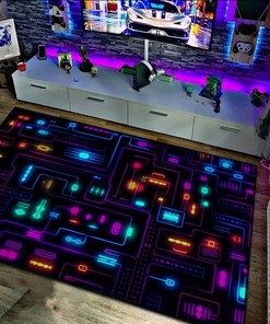 Vintage Arcade Carpet Pattern with Space Invaders NES Game 8-bit Rug