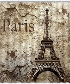 Vintage Brick Wall Paris Shower Curtain for a Retro Bathroom Decor 
