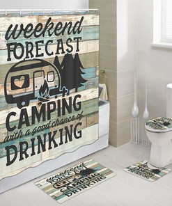 Vintage Camper RV Logo Shower Curtain for a Retro Bathroom Decor 