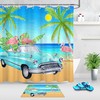 Vintage Car and Palm Trees Watercolor Shower Curtain, Stylish Bathroom Decor and Housewarming Gift