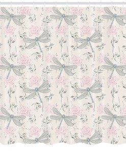 Vintage Dragonfly Shabby Chic Shower Curtain, Bathroom Curtain for Housewarming Gift
