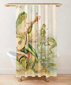 Vintage Entertainment Frog Strumming Shower Curtain for the Hipster and Nerd at Heart