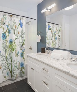 Vintage Floral Butterfly Country Bathroom Curtains - Botanical Shower Curtain