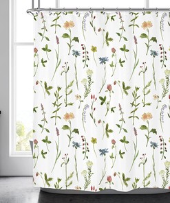 Vintage Floral Shower Curtain with Wildflowers and Leaves - Botanical Bathroom Decor for Girls