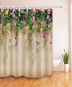 Vintage Floral Shower Curtain with Wildflowers and Leaves - Botanical Bathroom Decor for Girls