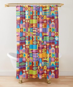 Vintage Geometric Design Shower Curtain for Retro Bathroom Decor 