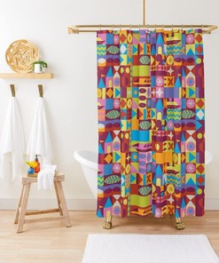 Vintage Geometric Design Shower Curtain for Retro Bathroom Decor