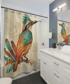 Vintage Hand-Drawn Tropical Bird Shower Curtain - Beautifully Designed for Your Bathroom Decor