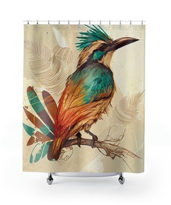 Vintage Hand-Drawn Tropical Bird Shower Curtain - Beautifully Designed for Your Bathroom Decor