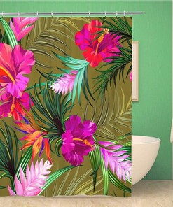 Vintage Hawaiian Flowers Shower Curtain for Tropical Bathroom Decor