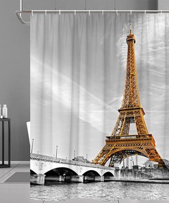Vintage Paris Eiffel Tower Shower Curtain - French Landscape Romantic Bathroom Decor