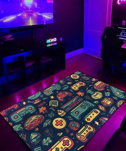 Vintage Retro Arcade Pattern Area Rug for Living Room