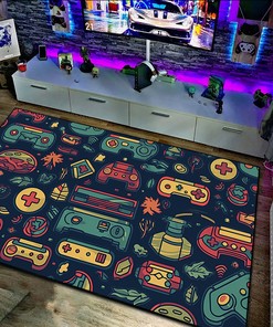 Vintage Retro Arcade Pattern Area Rug for Living Room