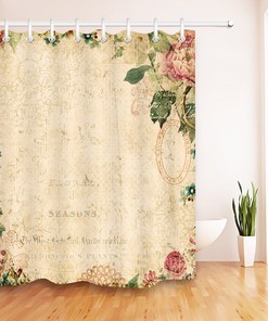 Vintage Style Botanical Floral Shower Curtain for Bathroom