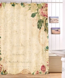 Vintage Style Botanical Floral Shower Curtain for Bathroom