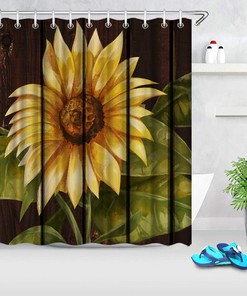 Vintage Sunflower Shower Curtain - Yellow Flower Still Life Picture on Waterproof Fabric for Bathroom Decor