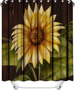 Vintage Sunflower Shower Curtain - Yellow Flower Still Life Picture on Waterproof Fabric for Bathroom Decor